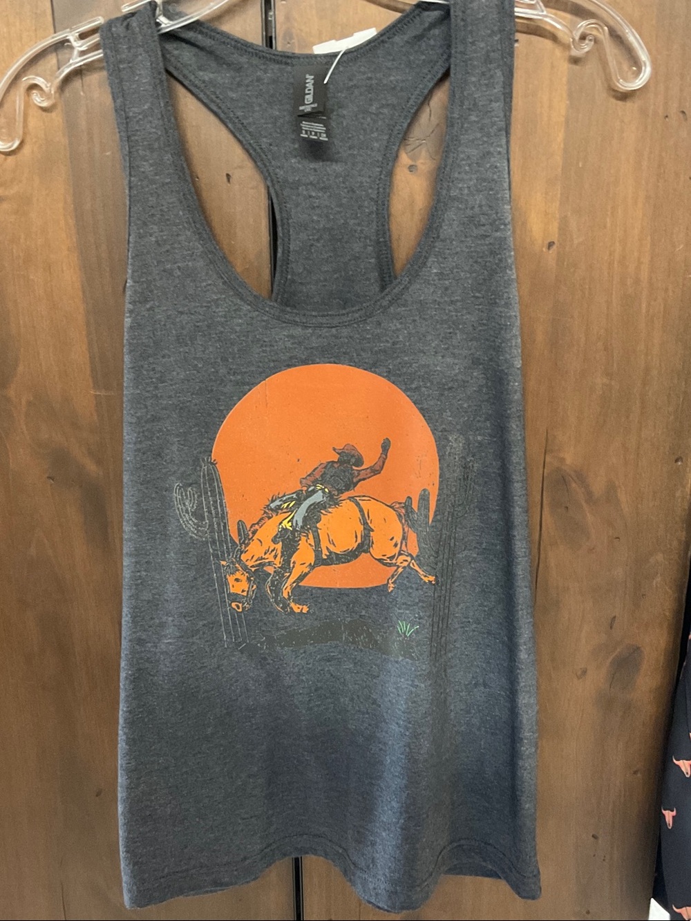 Bucking Bronco Graphic Tank Top - Charcoal & Orange -